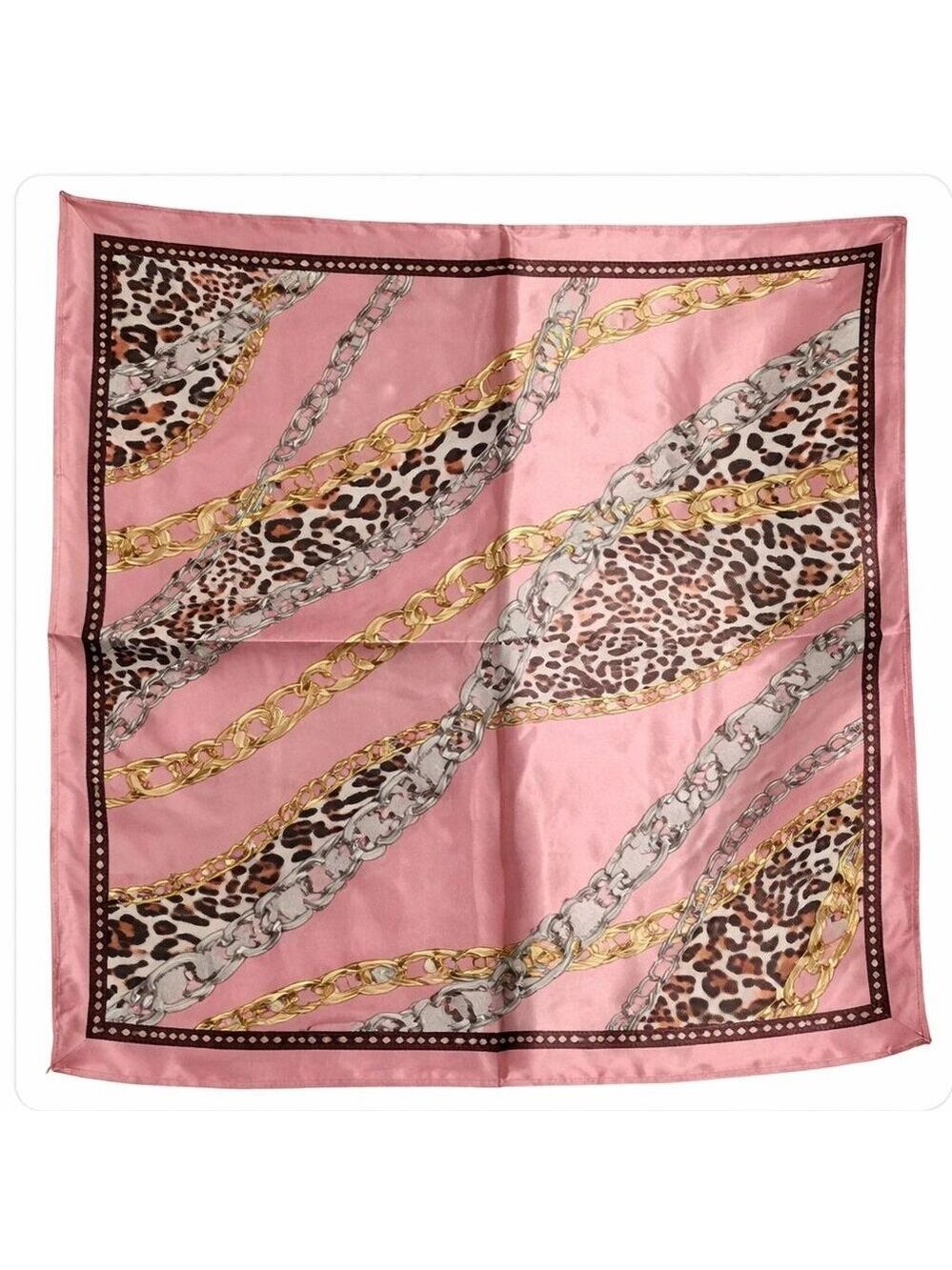 Pink Leopard Satin Scarf 20x20 – Women's Hair Neck Square Scarf